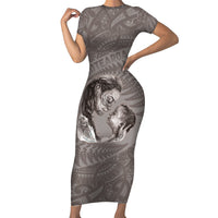 New Zealand Mother's Day Short Sleeve Bodycon Dress Maori Mo Toku Mama Silver Fern LT9 Long Dress Nude - Polynesian Pride