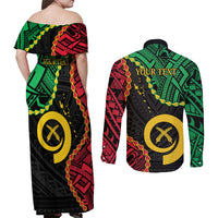 Personalised Vanuatu 44th Anniversary Couples Matching Off Shoulder Maxi Dress and Long Sleeve Button Shirt Tugeta Yumi Selebretem Indipendens Dei