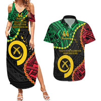Personalised Vanuatu 44th Anniversary Couples Matching Summer Maxi Dress and Hawaiian Shirt Tugeta Yumi Selebretem Indipendens Dei