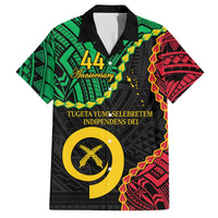 Personalised Vanuatu 44th Anniversary Family Matching Off Shoulder Short Dress and Hawaiian Shirt Tugeta Yumi Selebretem Indipendens Dei LT9 Dad's Shirt - Short Sleeve Black - Polynesian Pride