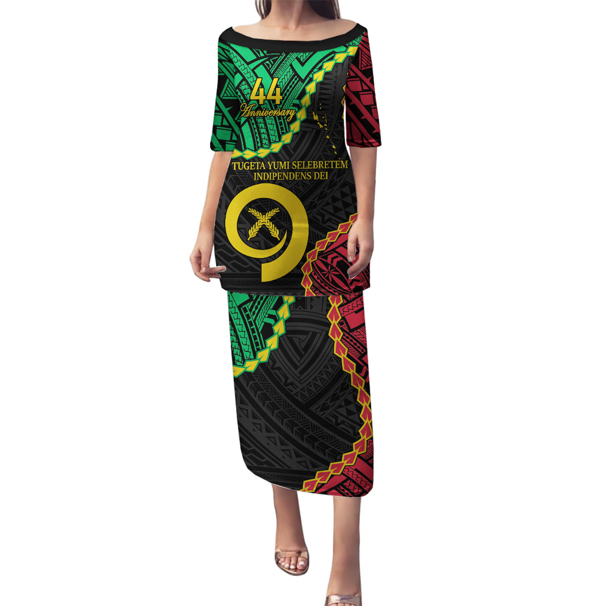 Personalised Vanuatu 44th Anniversary Family Matching Puletasi and Hawaiian Shirt Tugeta Yumi Selebretem Indipendens Dei