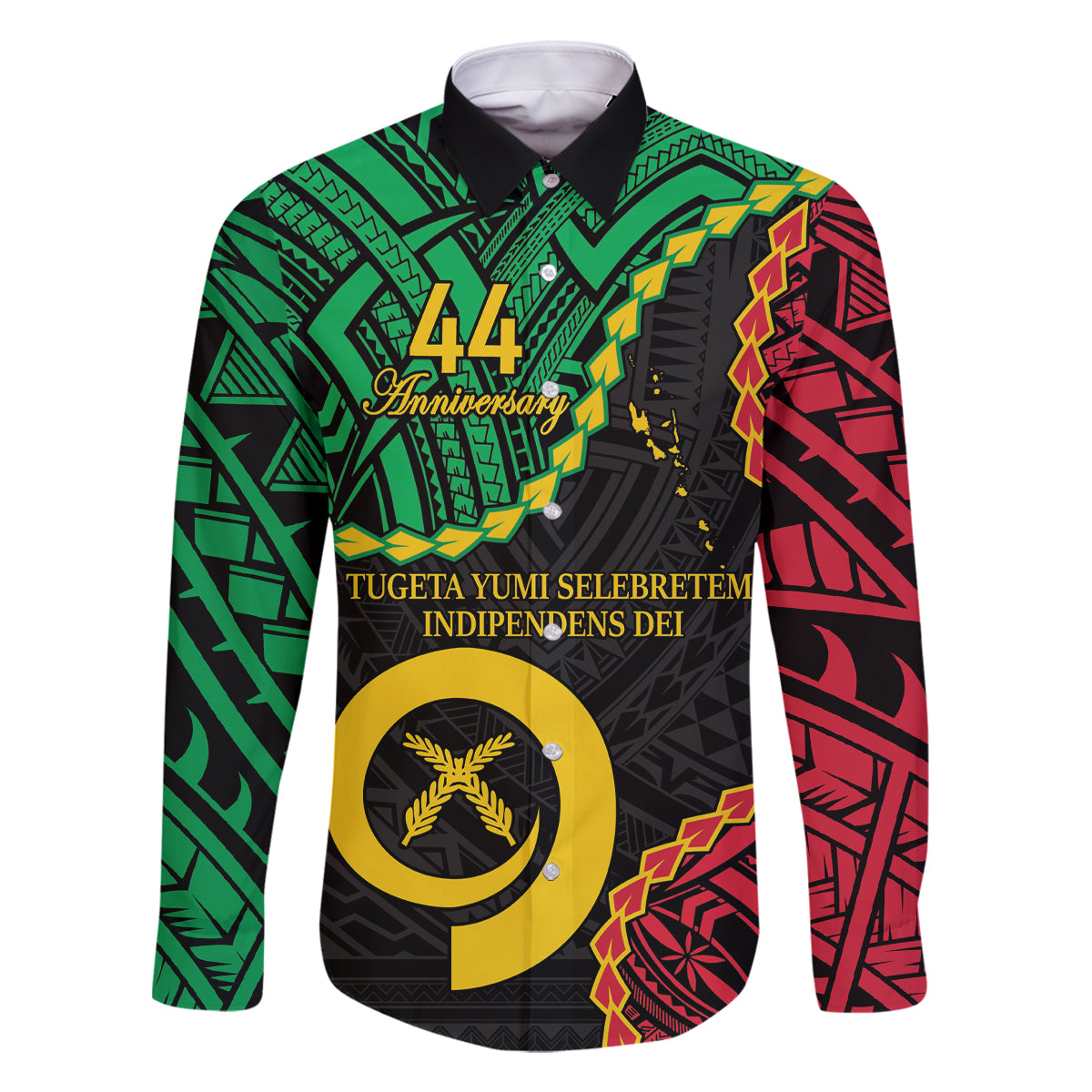 Personalised Vanuatu 44th Anniversary Family Matching Tank Maxi Dress and Hawaiian Shirt Tugeta Yumi Selebretem Indipendens Dei LT9 Dad's Shirt - Long Sleeve Black - Polynesian Pride