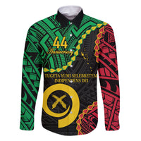 Personalised Vanuatu 44th Anniversary Family Matching Tank Maxi Dress and Hawaiian Shirt Tugeta Yumi Selebretem Indipendens Dei LT9 Dad's Shirt - Long Sleeve Black - Polynesian Pride