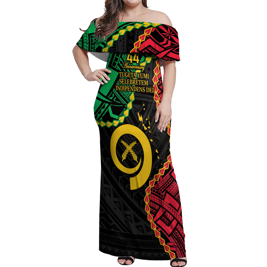 Personalised Vanuatu 44th Anniversary Off Shoulder Maxi Dress Tugeta Yumi Selebretem Indipendens Dei