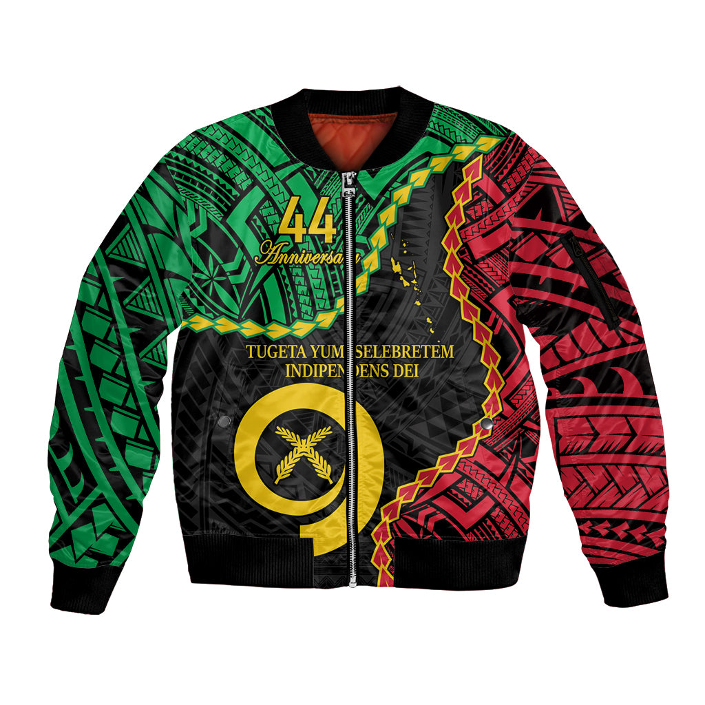 Personalised Vanuatu 44th Anniversary Sleeve Zip Bomber Jacket Tugeta Yumi Selebretem Indipendens Dei