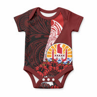 Tahiti Baby Onesie Polynesian Coat Of Arm With Hibiscus LT9 Red - Polynesian Pride