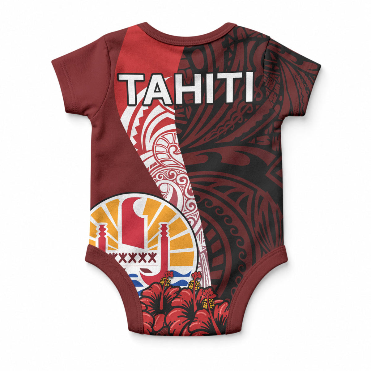 Tahiti Baby Onesie Polynesian Coat Of Arm With Hibiscus LT9 - Polynesian Pride