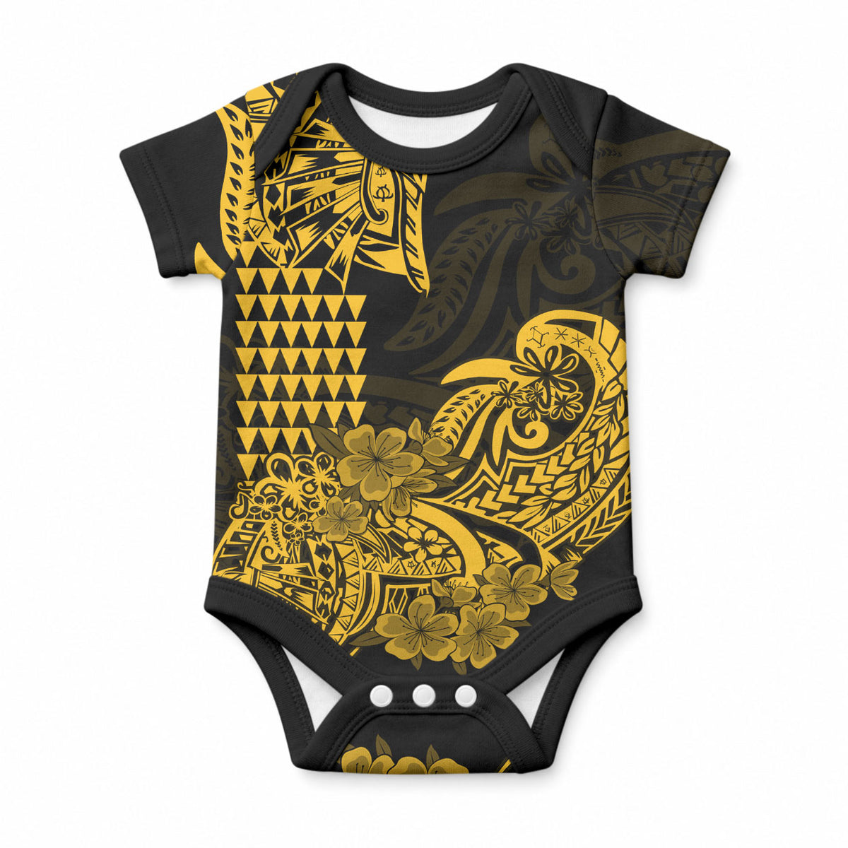 Hawaii Kakau Baby Onesie Polynesian Floral Tribal Gold Version LT9 Gold - Polynesian Pride