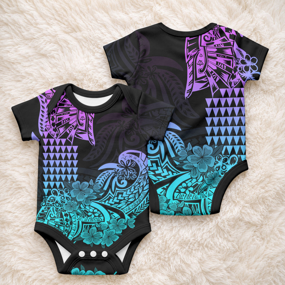 Hawaii Kakau Baby Onesie Polynesian Floral Tribal Heliotrope Version LT9 - Polynesian Pride