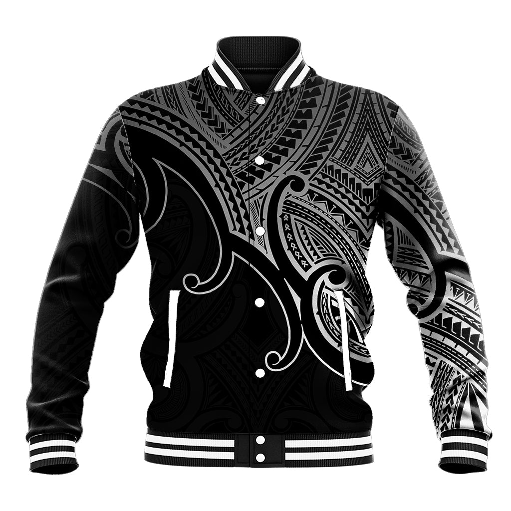 Aotearoa Maori Koru Baseball Jacket Polynesian Pacific Tribal - Black LT9 Unisex Black - Polynesian Pride