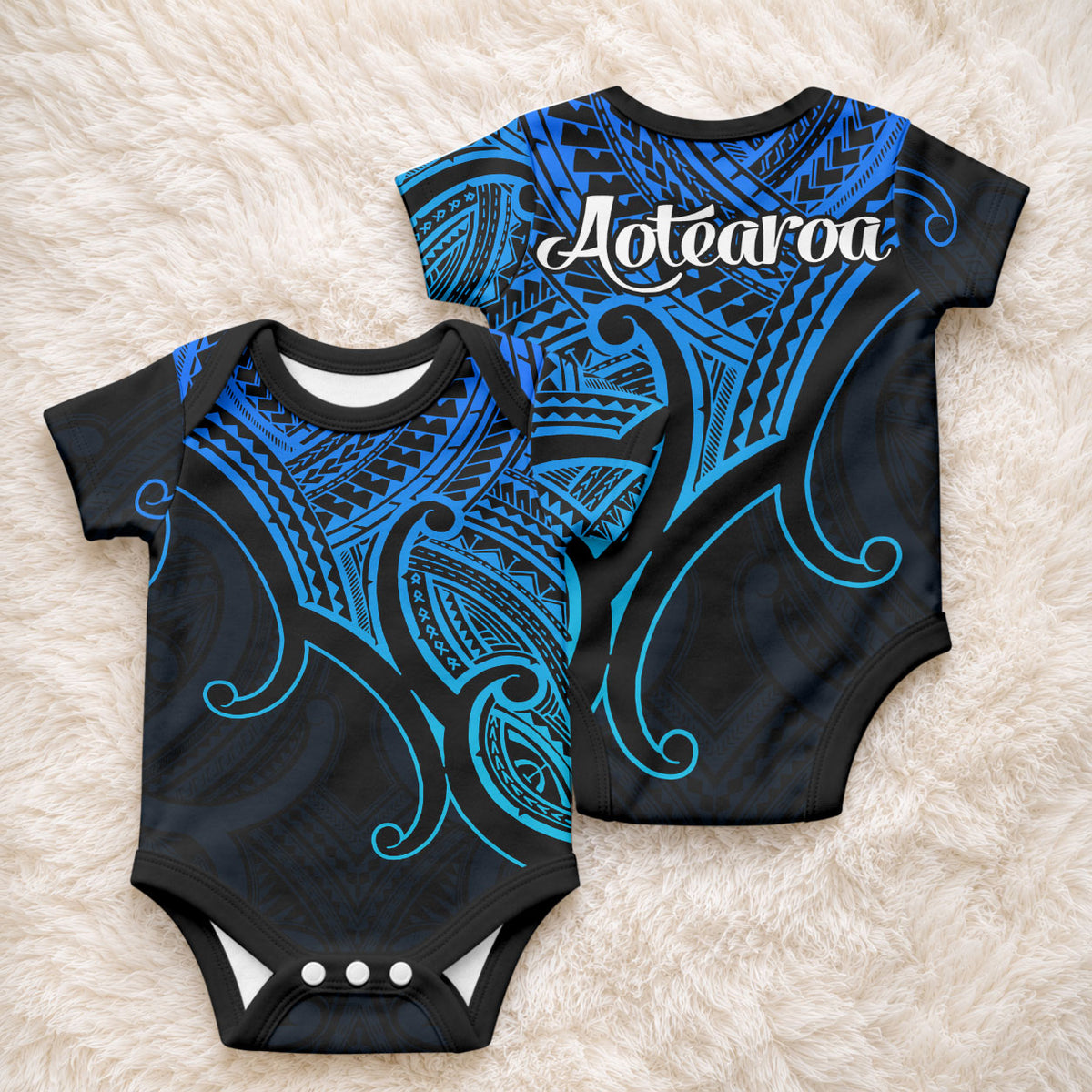 Aotearoa Maori Koru Baby Onesie Polynesian Pacific Tribal - Blue LT9 - Polynesian Pride