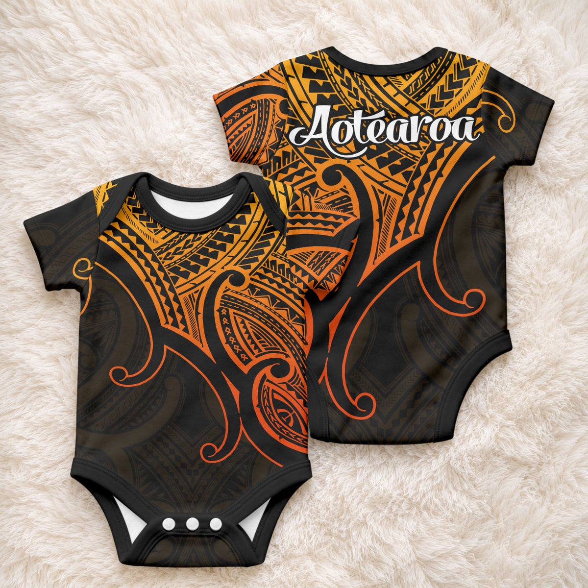 Aotearoa Maori Koru Baby Onesie Polynesian Pacific Tribal - Gold LT9 - Polynesian Pride
