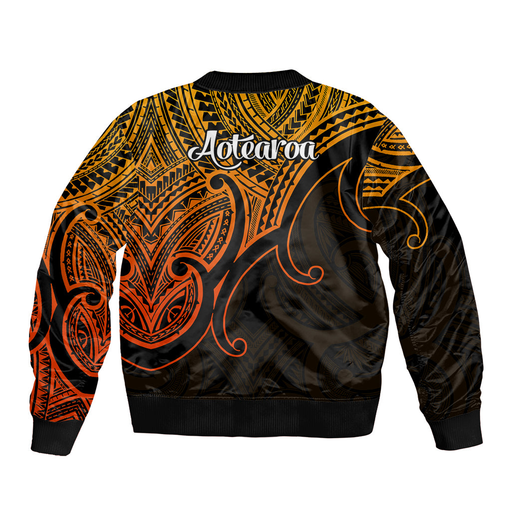 Aotearoa Maori Koru Sleeve Zip Bomber Jacket Polynesian Pacific Tribal - Gold LT9 - Polynesian Pride