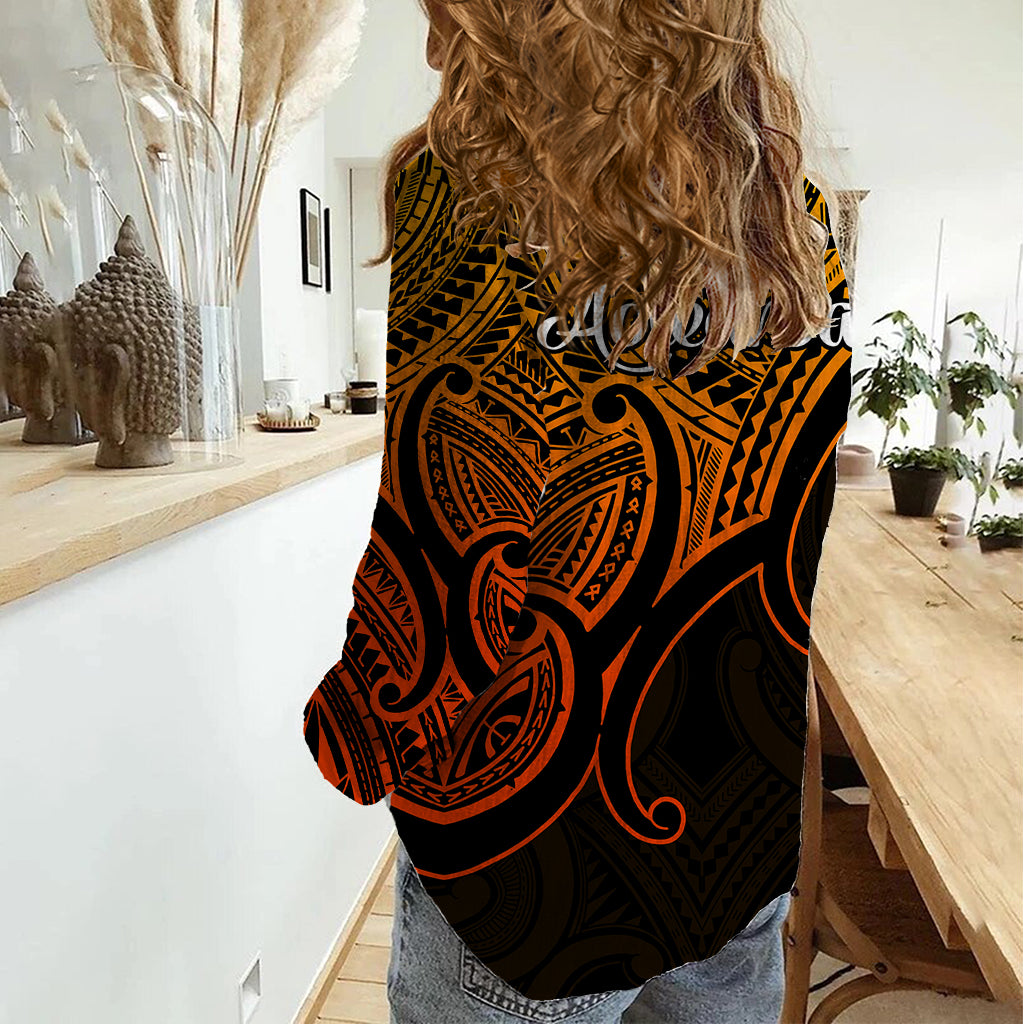Aotearoa Maori Koru Women Casual Shirt Polynesian Pacific Tribal - Gold LT9 - Polynesian Pride