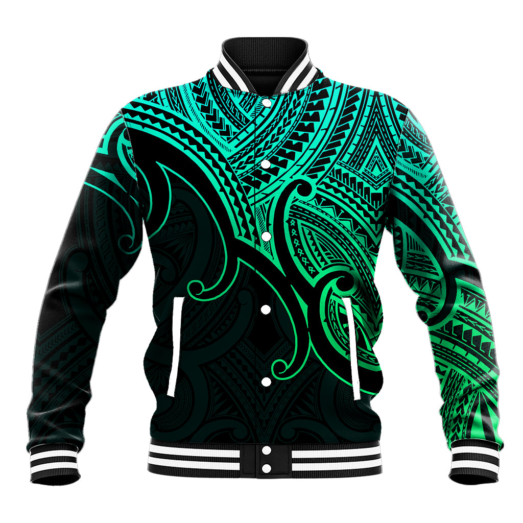 Aotearoa Maori Koru Baseball Jacket Polynesian Pacific Tribal - Green LT9 Unisex Green - Polynesian Pride