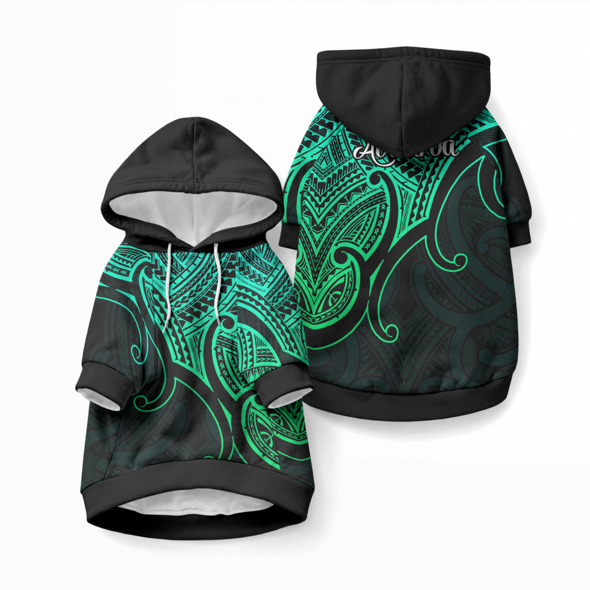 Aotearoa Maori Koru Pet Hoodie Polynesian Pacific Tribal - Green LT9 Pullover Green - Polynesian Pride