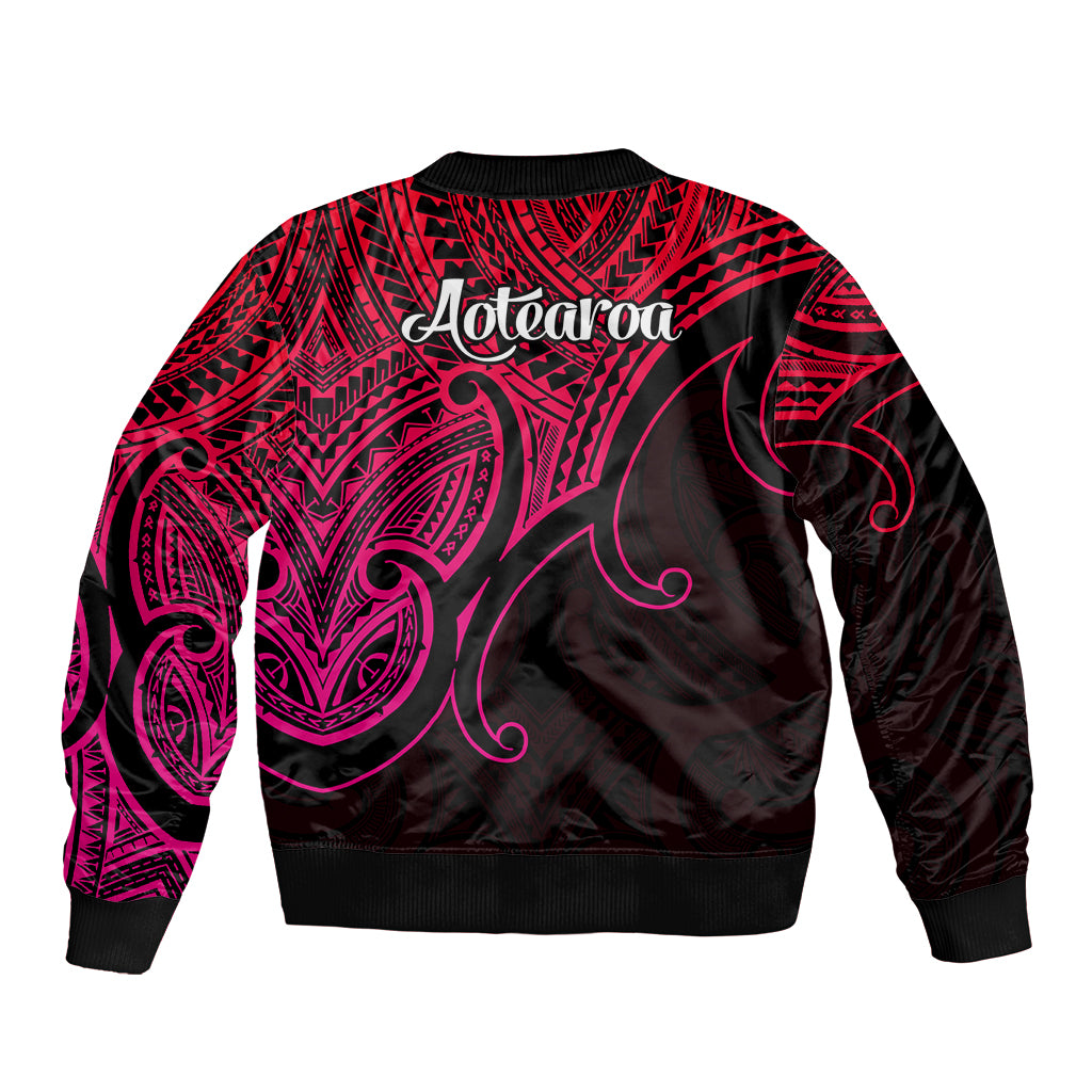 Aotearoa Maori Koru Sleeve Zip Bomber Jacket Polynesian Pacific Tribal - Pink LT9 - Polynesian Pride