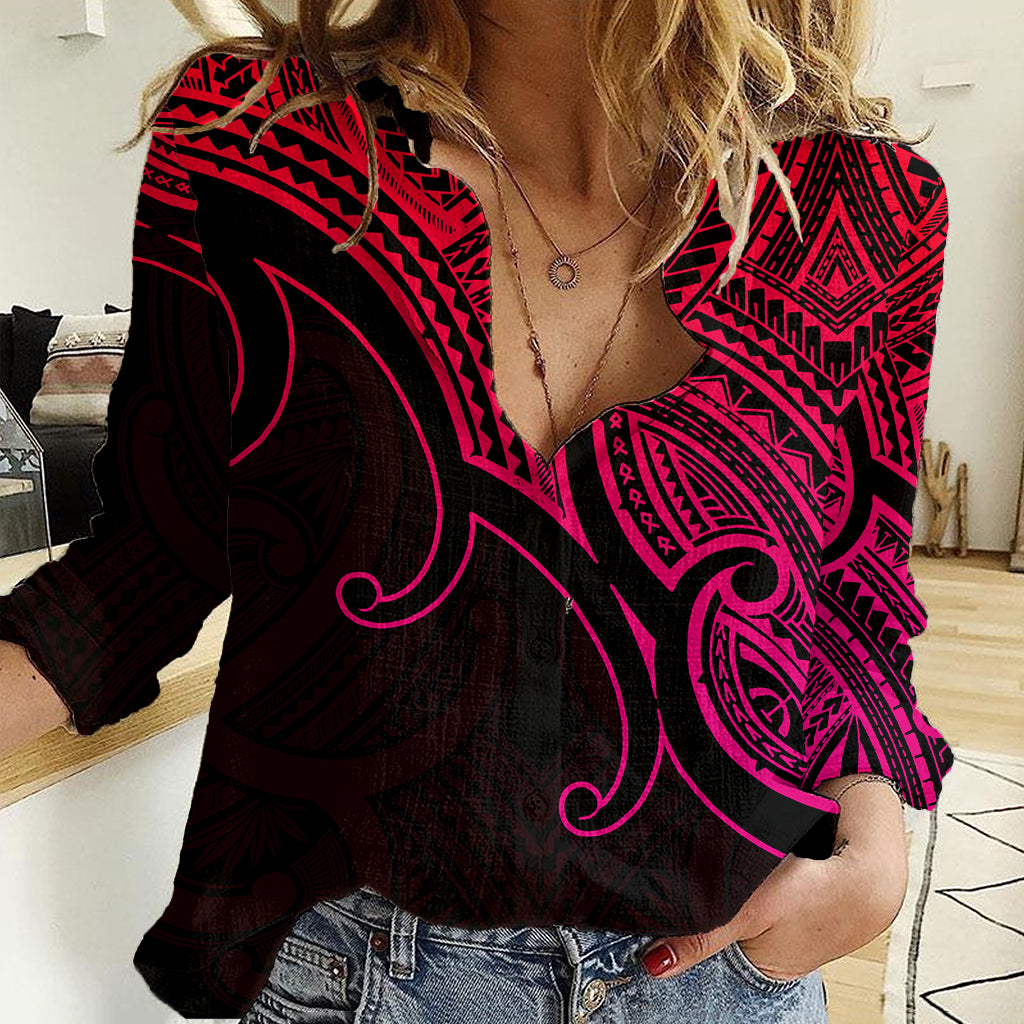Aotearoa Maori Koru Women Casual Shirt Polynesian Pacific Tribal - Pink LT9 Female Pink - Polynesian Pride