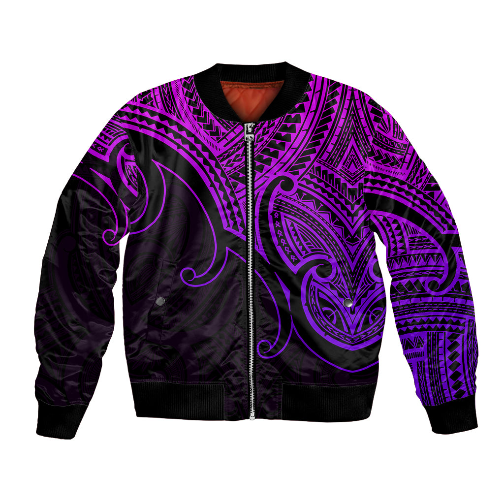 Aotearoa Maori Koru Bomber Jacket Polynesian Pacific Tribal - Purple LT9 Unisex Purple - Polynesian Pride