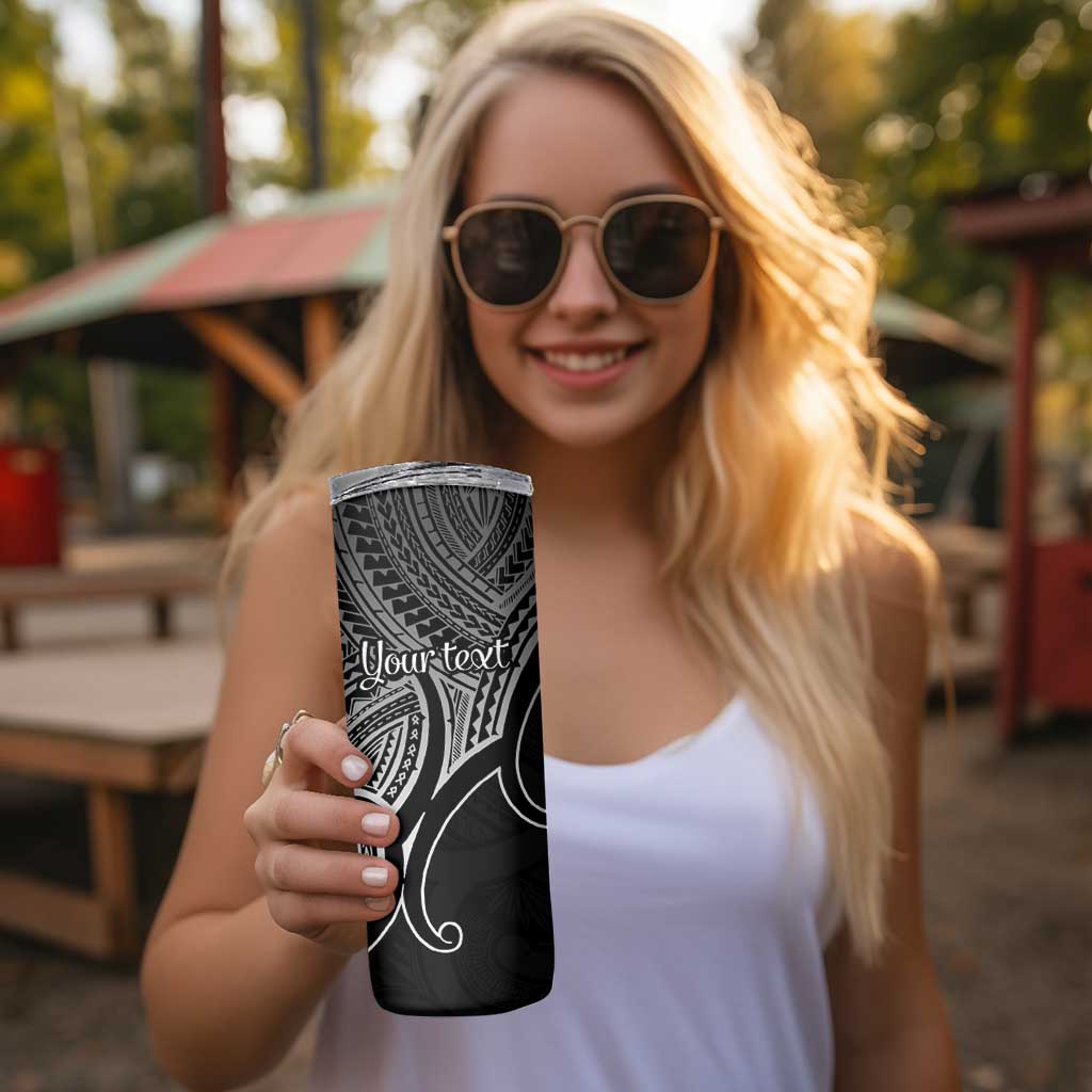 Personalised Aotearoa Papua Shell Skinny Tumbler Black Polynesian Pacific Tribal