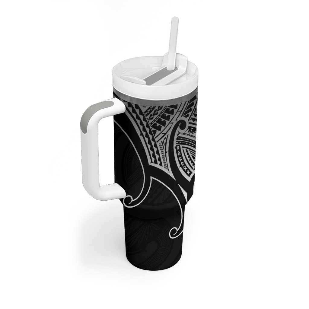 Personalised Aotearoa Papua Shell Tumbler With Handle Black Polynesian Pacific Tribal