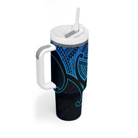 Personalised Aotearoa Papua Shell Tumbler With Handle Blue Polynesian Pacific Tribal
