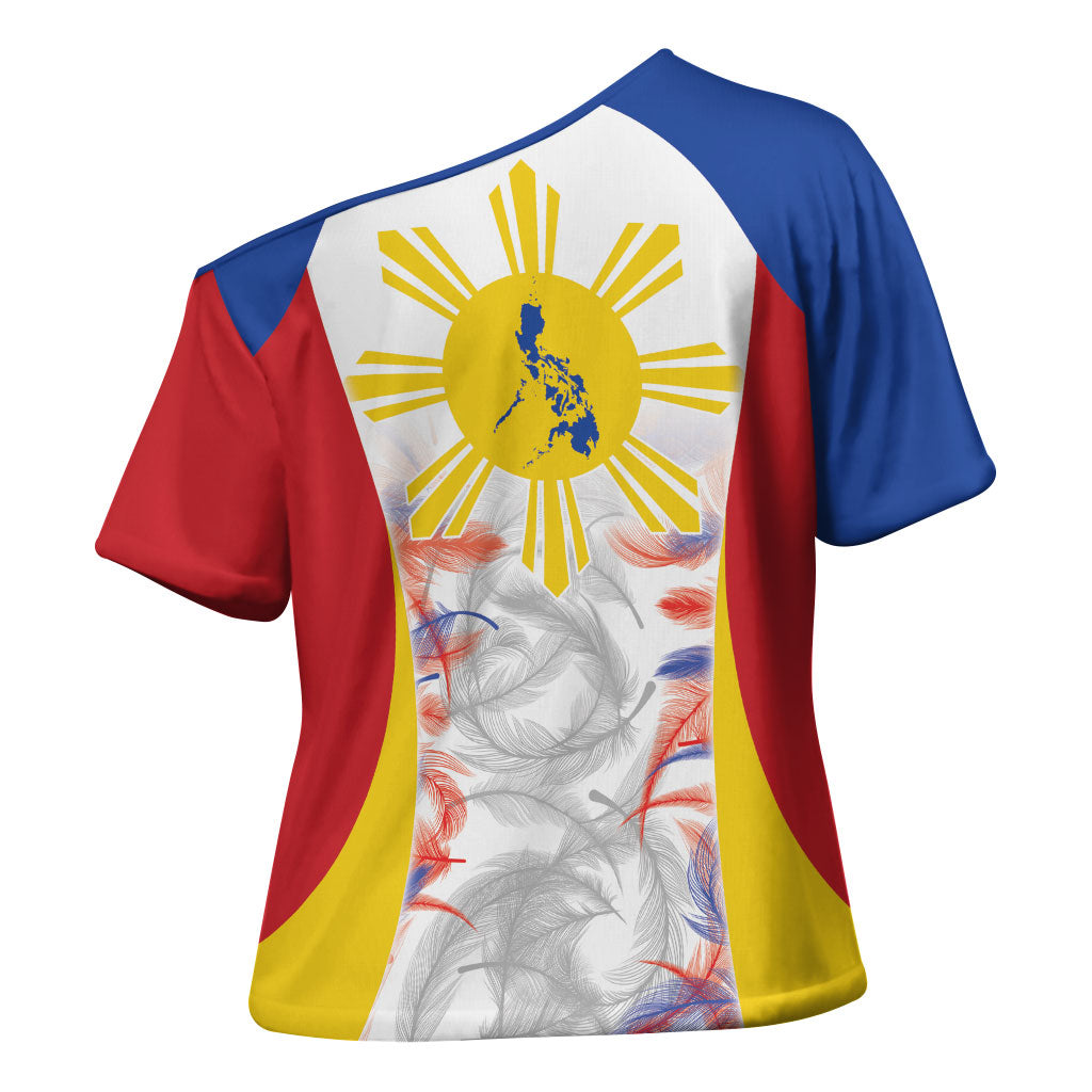 Philippines Flag Day Cross Shoulder Shirt Filipino Feather Pattern