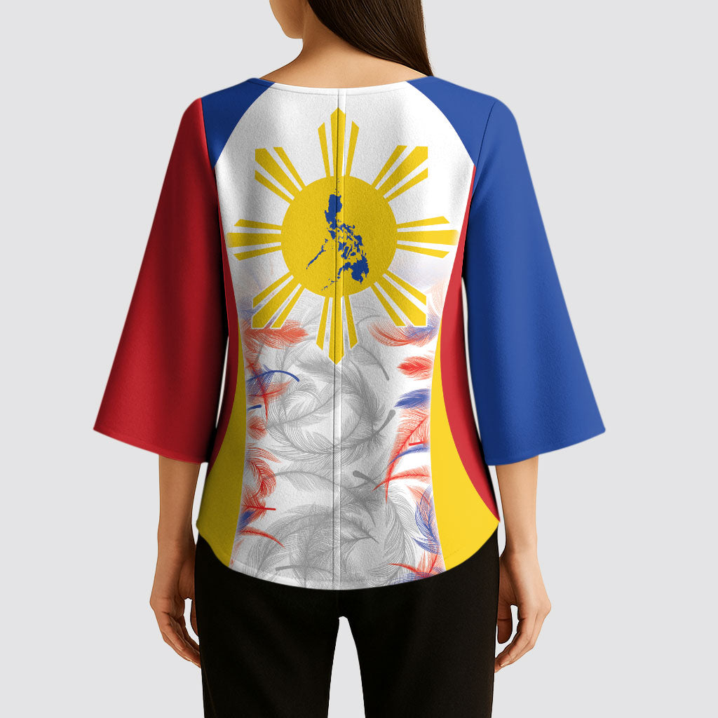 Philippines Flag Day Kimono Sleeve Blouse Filipino Feather Pattern