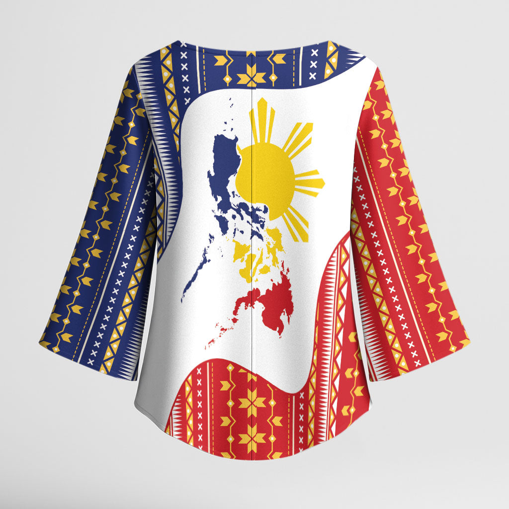 Philippines Flag Day Kimono Sleeve Blouse Filipino Traditional Igorot Tribal Pattern