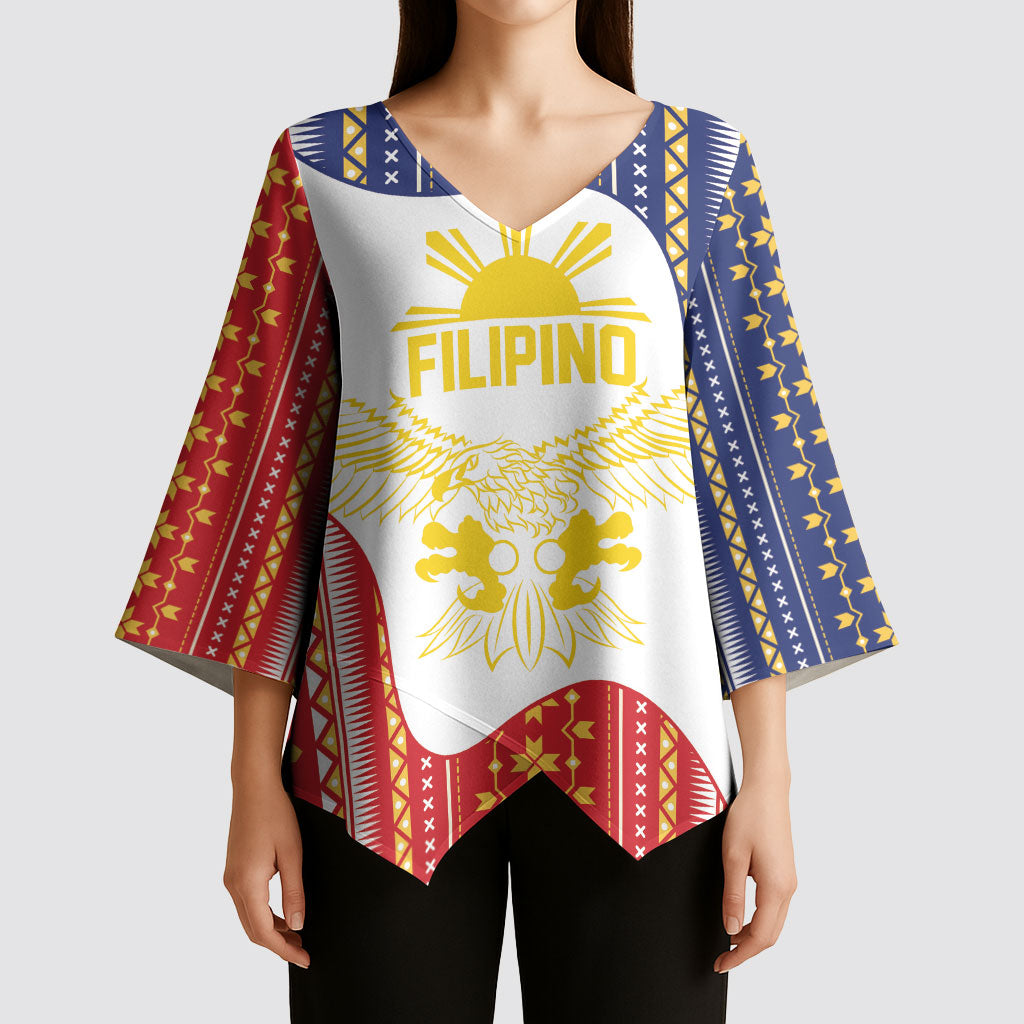 Philippines Flag Day Kimono Sleeve Blouse Filipino Traditional Igorot Tribal Pattern