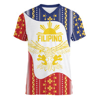 Philippines Flag Day Women V-Neck T-Shirt Filipino Traditional Igorot Tribal Pattern
