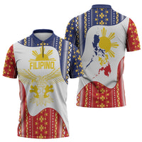 Philippines Flag Day Zipper Polo Shirt Filipino Traditional Igorot Tribal Pattern