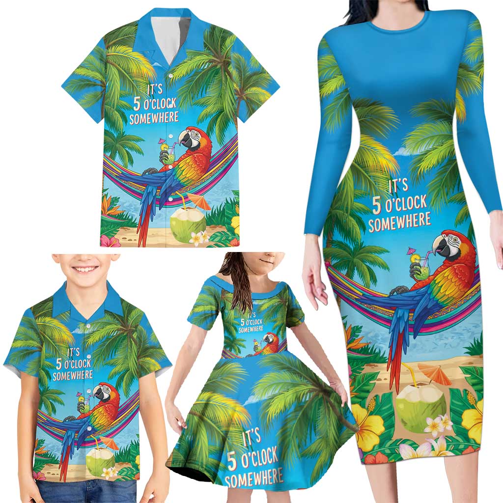 5 Oclock Somewhere Family Matching Long Sleeve Bodycon Dress and Hawaiian Shirt Hawaii Parrots Cocktail Summer Beach Vibe LT9 - Polynesian Pride
