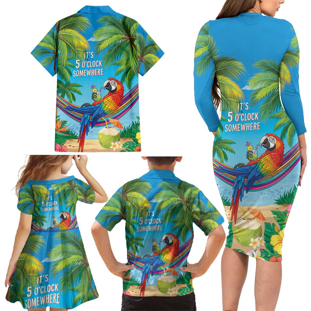 5 Oclock Somewhere Family Matching Long Sleeve Bodycon Dress and Hawaiian Shirt Hawaii Parrots Cocktail Summer Beach Vibe LT9 - Polynesian Pride