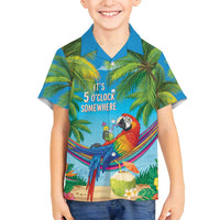 5 Oclock Somewhere Family Matching Long Sleeve Bodycon Dress and Hawaiian Shirt Hawaii Parrots Cocktail Summer Beach Vibe LT9 Son's Shirt Blue - Polynesian Pride