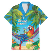 5 Oclock Somewhere Family Matching Mermaid Dress and Hawaiian Shirt Hawaii Parrots Cocktail Summer Beach Vibe LT9 Dad's Shirt - Short Sleeve Blue - Polynesian Pride