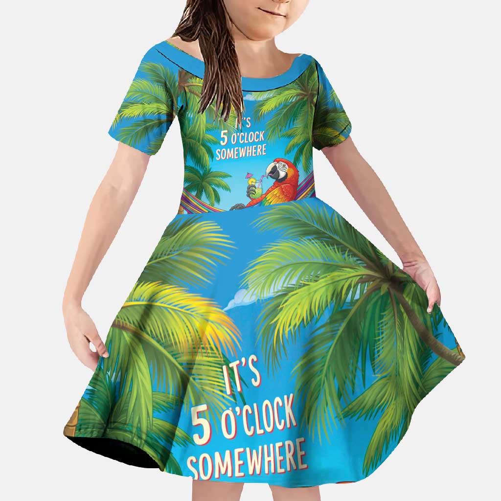 5 Oclock Somewhere Family Matching Off Shoulder Maxi Dress and Hawaiian Shirt Hawaii Parrots Cocktail Summer Beach Vibe - Polynesian Pride