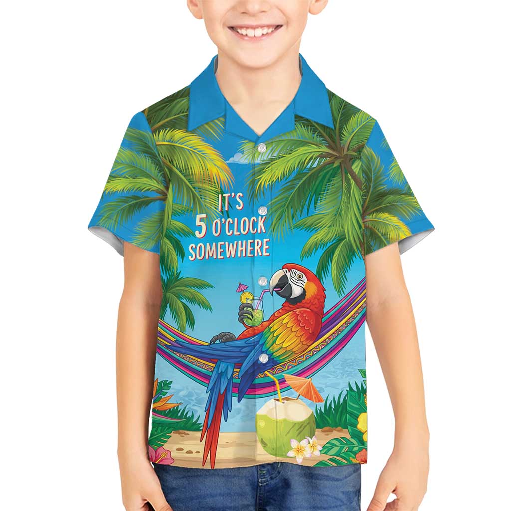 5 Oclock Somewhere Family Matching Off Shoulder Maxi Dress and Hawaiian Shirt Hawaii Parrots Cocktail Summer Beach Vibe - Polynesian Pride