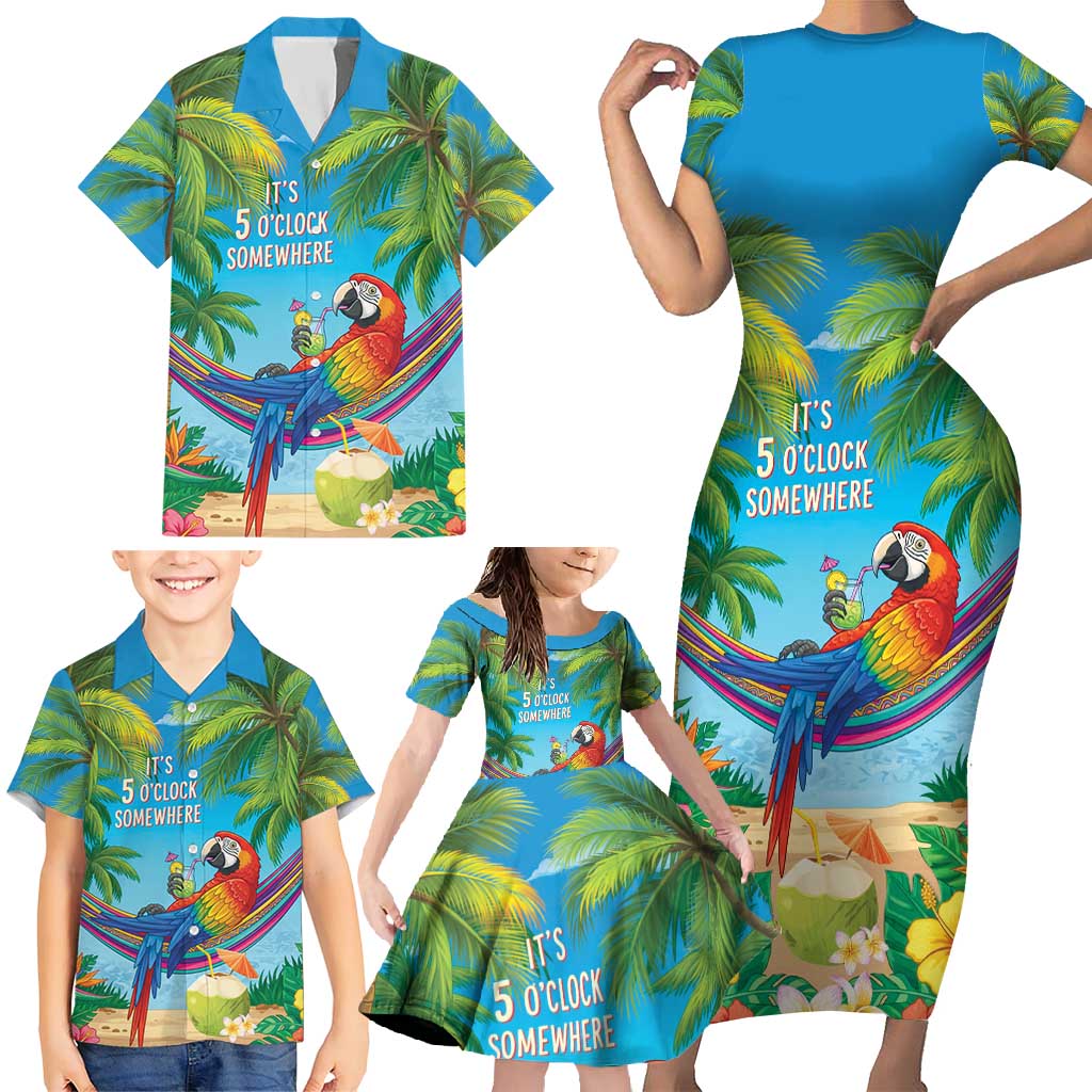 5 Oclock Somewhere Family Matching Short Sleeve Bodycon Dress and Hawaiian Shirt Hawaii Parrots Cocktail Summer Beach Vibe LT9 - Polynesian Pride