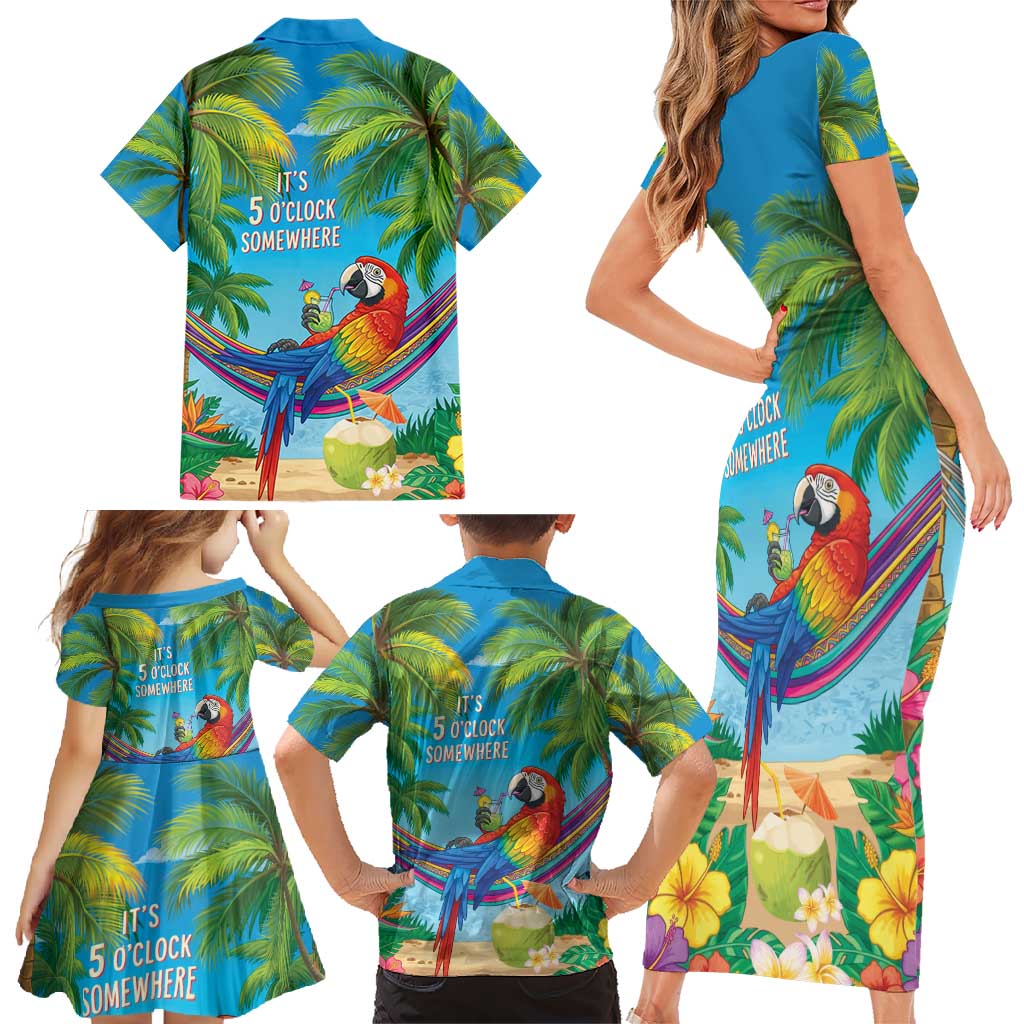 5 Oclock Somewhere Family Matching Short Sleeve Bodycon Dress and Hawaiian Shirt Hawaii Parrots Cocktail Summer Beach Vibe LT9 - Polynesian Pride