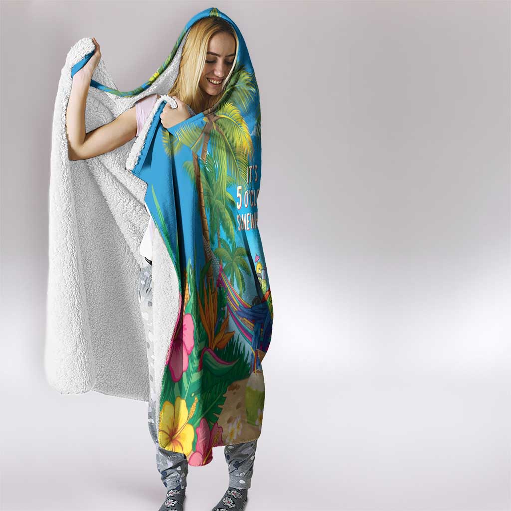 5 Oclock Somewhere Hooded Blanket Hawaii Parrots Cocktail Summer Beach Vibe - Polynesian Pride