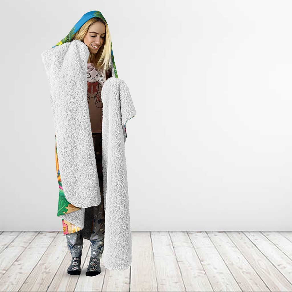 5 Oclock Somewhere Hooded Blanket Hawaii Parrots Cocktail Summer Beach Vibe - Polynesian Pride