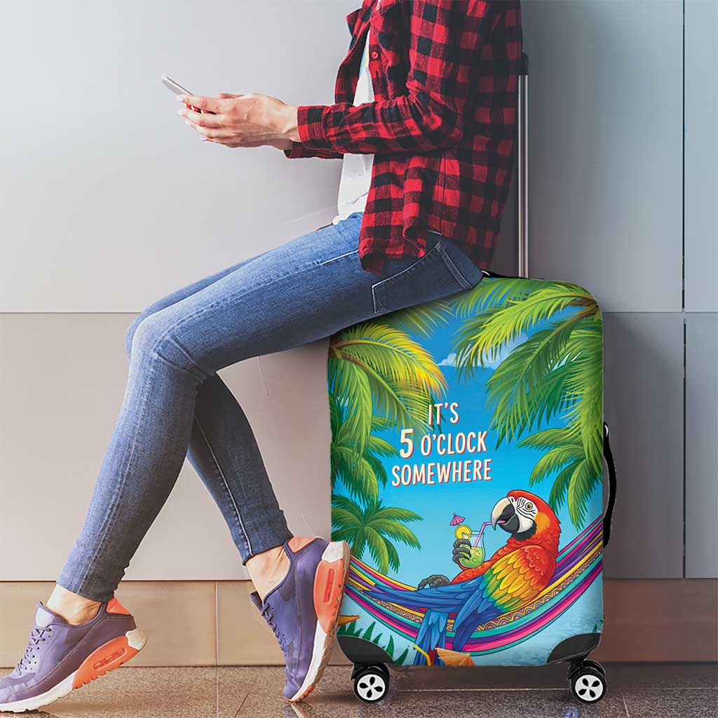 5 Oclock Somewhere Luggage Cover Hawaii Parrots Cocktail Summer Beach Vibe - Polynesian Pride