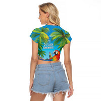 5 Oclock Somewhere Raglan Cropped T Shirt Hawaii Parrots Cocktail Summer Beach Vibe - Polynesian Pride