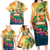 5 Oclock Somewhere Personalized Family Matching Long Sleeve Bodycon Dress and Hawaiian Shirt Hawaii Parrots Plumeria Summer Vibe LT9 - Polynesian Pride