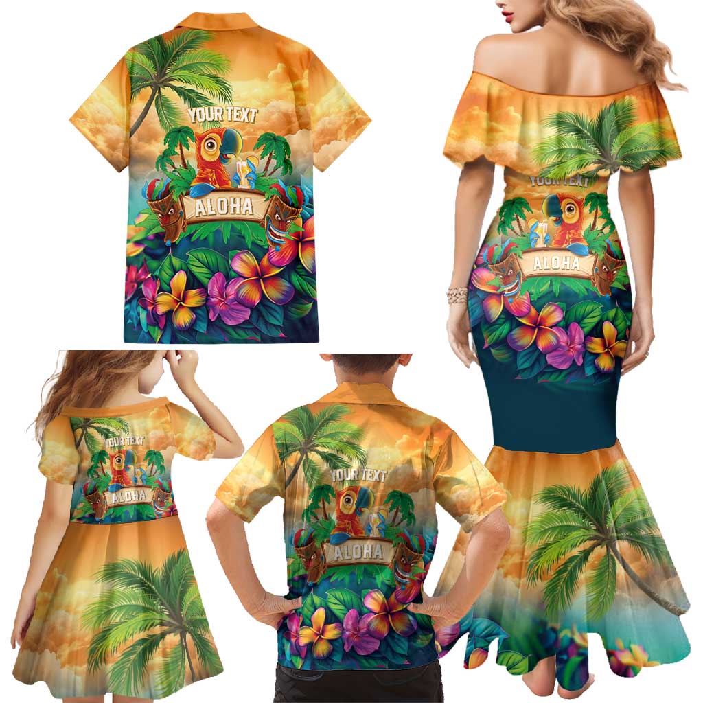5 Oclock Somewhere Personalized Family Matching Mermaid Dress and Hawaiian Shirt Hawaii Parrots Plumeria Summer Vibe LT9 - Polynesian Pride