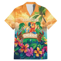 5 Oclock Somewhere Personalized Family Matching Mermaid Dress and Hawaiian Shirt Hawaii Parrots Plumeria Summer Vibe LT9 Dad's Shirt - Short Sleeve Yellow - Polynesian Pride