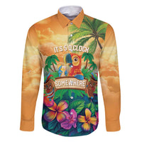 5 Oclock Somewhere Personalized Family Matching Mermaid Dress and Hawaiian Shirt Hawaii Parrots Plumeria Summer Vibe LT9 Dad's Shirt - Long Sleeve Yellow - Polynesian Pride