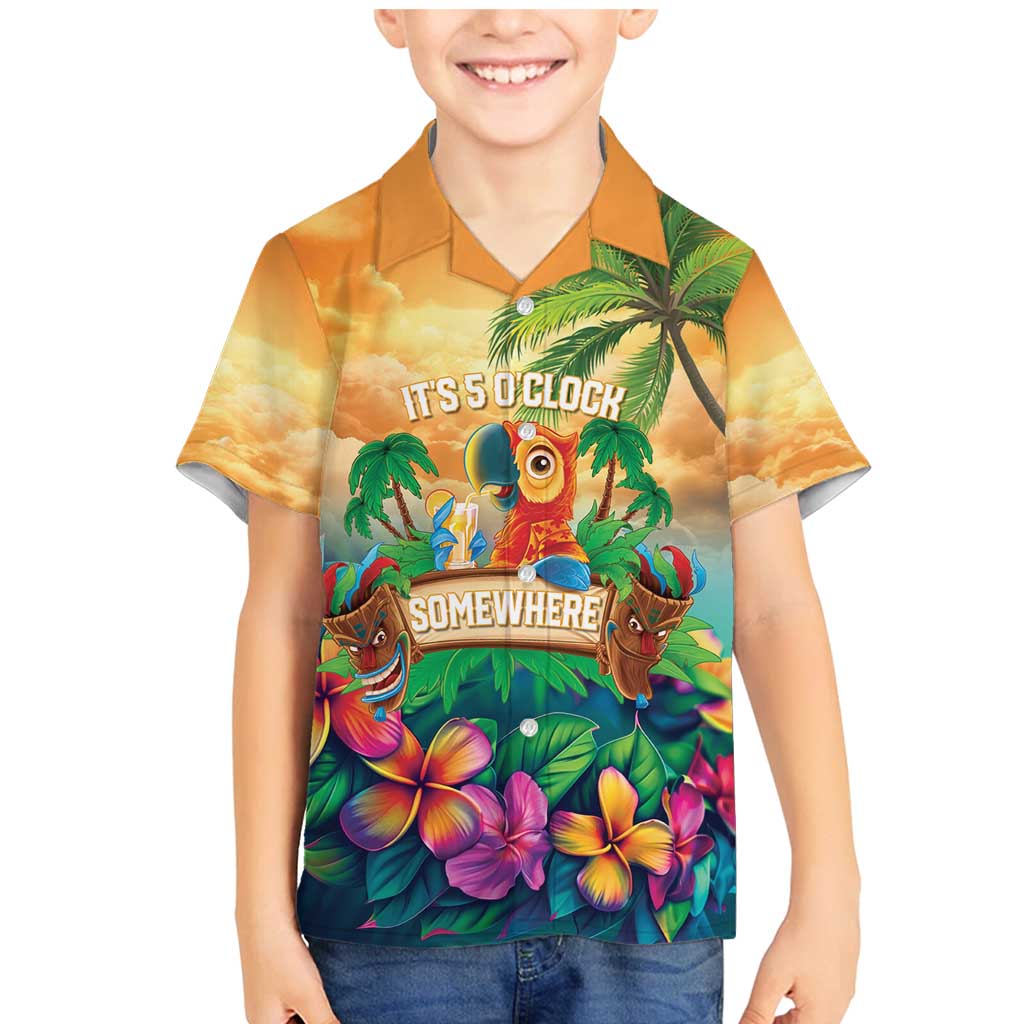 5 Oclock Somewhere Personalized Family Matching Mermaid Dress and Hawaiian Shirt Hawaii Parrots Plumeria Summer Vibe LT9 Son's Shirt Yellow - Polynesian Pride