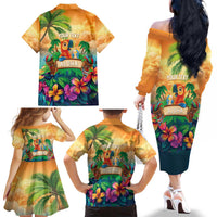 5 Oclock Somewhere Personalized Family Matching Off The Shoulder Long Sleeve Dress and Hawaiian Shirt Hawaii Parrots Plumeria Summer Vibe LT9 - Polynesian Pride